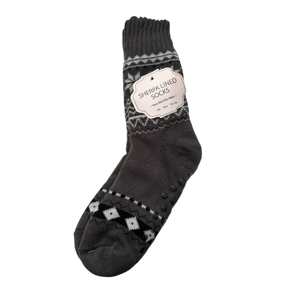 New Ladies WINTER THEME NON-SKID Plush SHERPA Lined Slipper Socks One Size